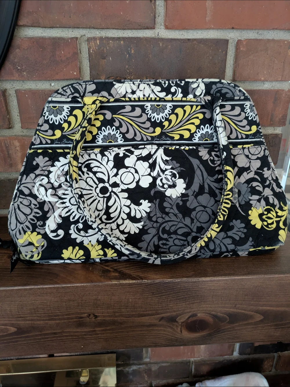 Vera Bradley Floral Quilted Tote in Black, Gray & Yellow